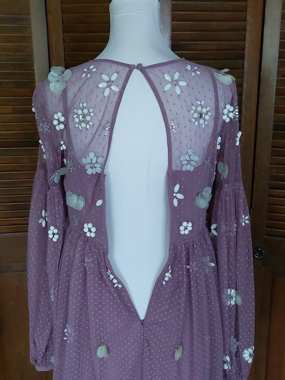 Asos Purple Floral Cluster Embellished Balloon Sleeve Mini Dress Sz 8 - Picture 6 of 15